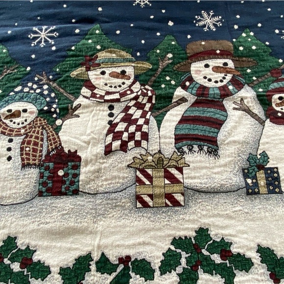 Vintage Chatham Tapestry Throw Blanket Let It Snow Christmas Snowmen‎ Holiday - Picture 5 of 11